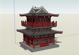 唐代古建楼阁设计SU(草图大师)模型