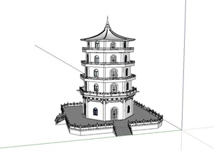古典中式五层宝塔设计SU(草图大师)模型