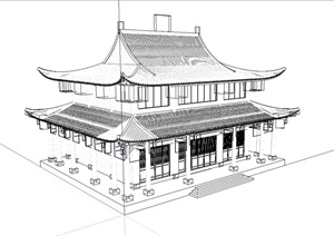 某两层文化古建筑SU(草图大师)模型