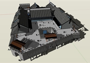 古典中式风格商业古城堡设计SU(草图大师)模型