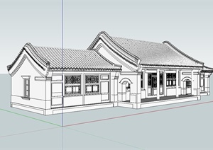 古典中式四合院正房建筑设计SU(草图大师)模型