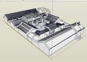 南方古典中式风格四合院住宅建筑设计SU(草图大师)模型