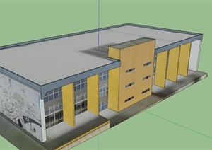 某现代墙绘办公建筑设计SU(草图大师)模型