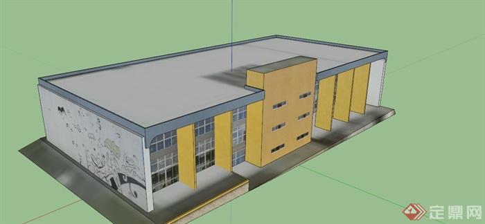 某现代墙绘办公建筑设计SU模型(2)