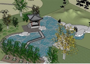 某水池庭院景观设计SU(草图大师)模型