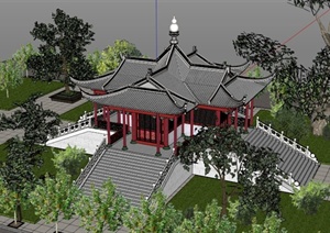 某古典中式文化建筑设计SU(草图大师)模型规划