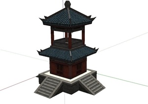 古典中式风格钟塔楼设计SU(草图大师)模型