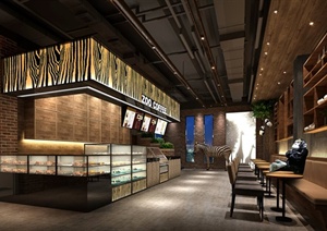 某现代风格奶茶餐饮空间设计3d模型含效果图