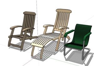三个户外躺椅椅子设计SU(草图大师)模型