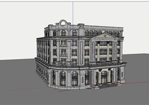 某欧式风格街道转角处商业建筑设计SU(草图大师)模型