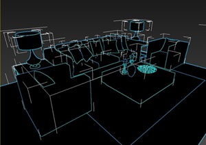 现代客厅组合沙发茶几设计3d模型