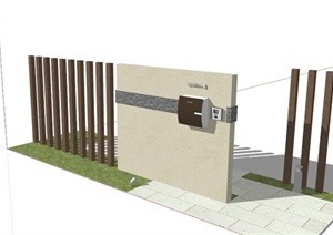 某现代入口木栏杆围栏SU(草图大师)模型