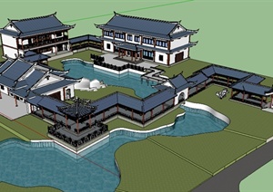 某古典中式风格庭院式住宅楼建筑设计SU(草图大师)模型