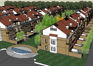 某欧式风格联排住宅小区建筑设计及环境设计SU(草图大师)模型