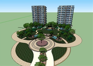 某现代风格住宅小区景观及建筑设计SU(草图大师)模型