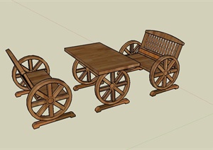 某现代风格车轮桌椅设计SU(草图大师)模型