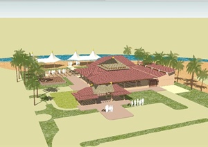 东南亚风滨海沙滩休闲旅游建筑设计SU(草图大师)模型