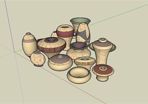 多种不同的陶罐小品设计SU(草图大师)模型