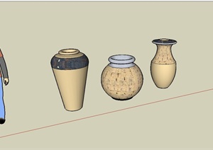 三种不同造型的陶罐小品设计SU(草图大师)模型