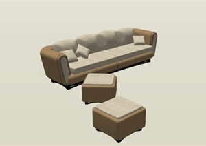 藤制沙发组合设计SU(草图大师)模型
