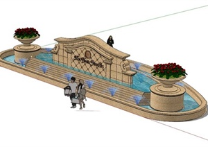 某欧式石材水池景观设计SU(草图大师)模型
