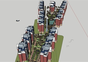 某欧式住宅小区带状景观设计SU(草图大师)模型