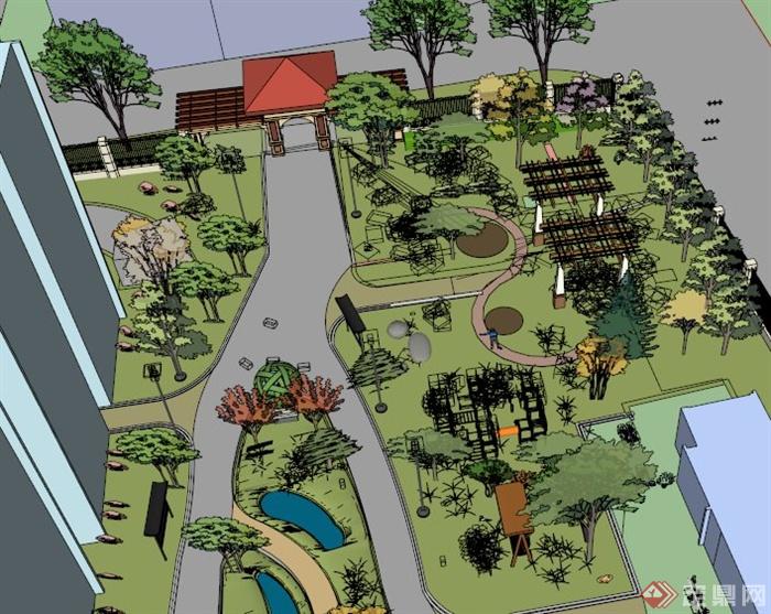 小区住宅景观设计规划SU模型(3)