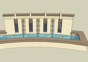 某欧式入口喷水景墙设计SU(草图大师)模型