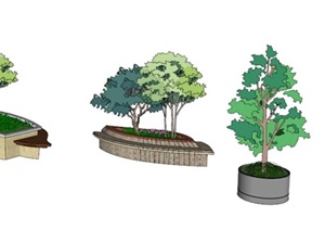 三个现代树池坐凳设计SU(草图大师)模型