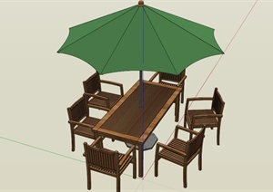 六人休闲遮阳伞桌椅组合SU(草图大师)模型
