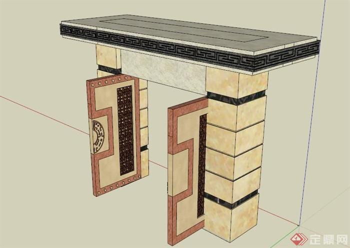 某现代中式住宅大门设计SU模型(1)
