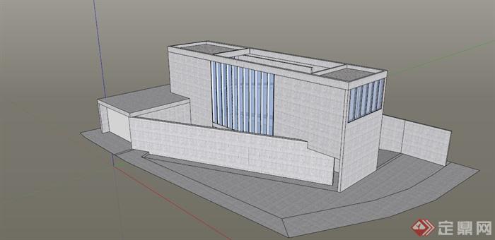 某现代创意极简住宅建筑SU模型(1)