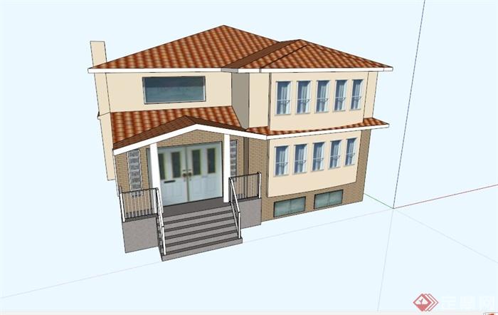 某简约欧式三层别墅建筑设计SU模型(1)