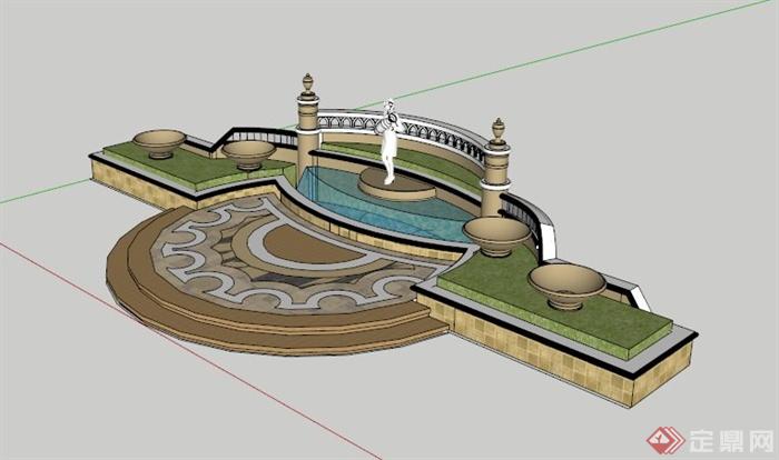 欧式水池景观设计SU模型(1)
