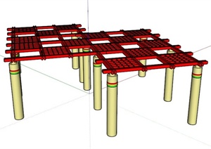 现代中式红色镂空廊架SU(草图大师)模型