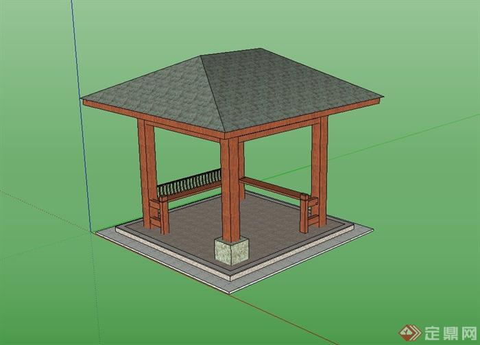 某现代中式风格亭子设计su模型(1)