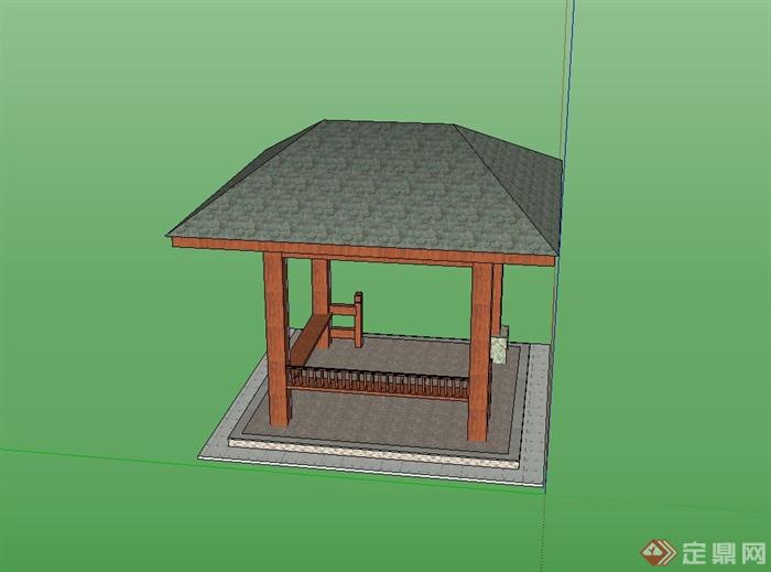 某现代中式风格亭子设计su模型(2)