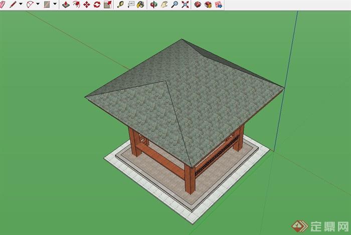 某现代中式风格亭子设计su模型(3)