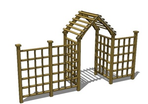 现代木条拼接花架围栏设计SU(草图大师)模型
