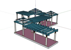现代折线形亭廊组合设计SU(草图大师)模型