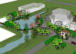某欧式住宅湖水景观设计SU(草图大师)模型
