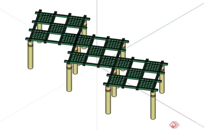 绿色矩形廊架组合SU模型(1)