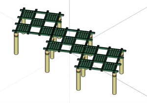绿色矩形廊架组合SU(草图大师)模型