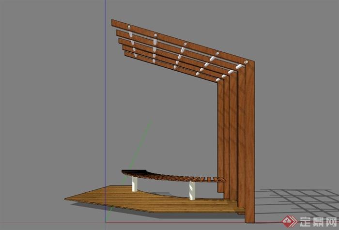 某现代镂空廊架坐凳SU模型(3)
