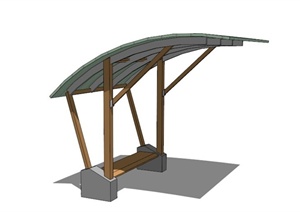 现代弧形廊架坐凳设计SU(草图大师)模型素材