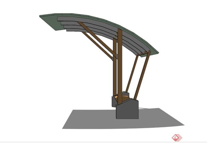 现代弧形廊架坐凳设计SU模型素材(4)