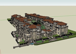 某欧式风格别墅住宅区景观及建筑设计SU(草图大师)模型