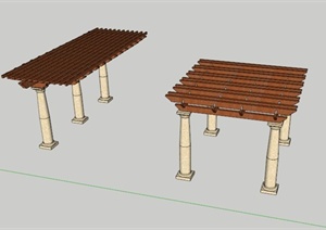 两个木镂空廊架设计SU(草图大师)模型