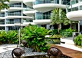 中庭景观,卵石水池,丹顶鹤雕塑,滨水平台