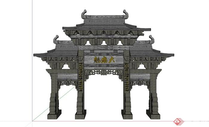 某古典中式大门牌坊设计SU模型(3)